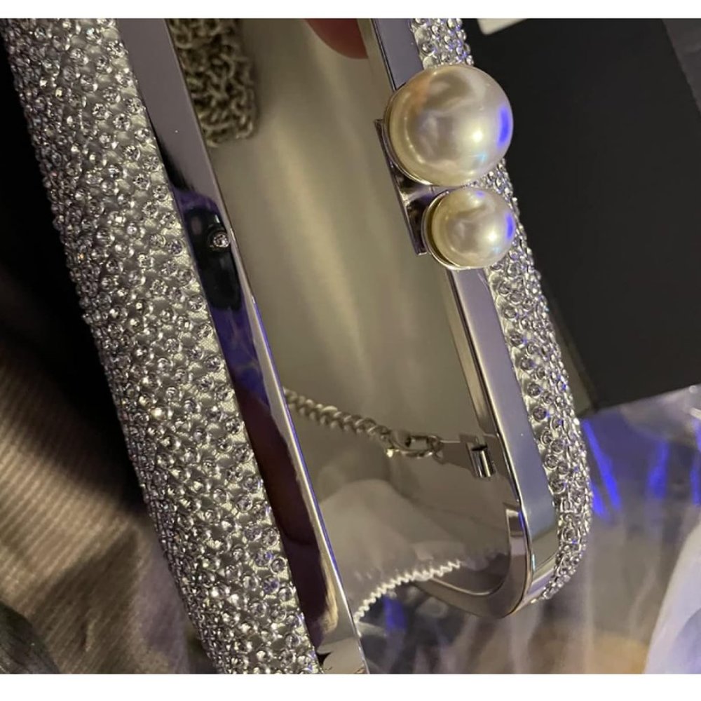 Evening Clutch Shoulder Bag Silver Purse Wedding Handbag Party Prom Bridal Gift - Picture 2 of 9